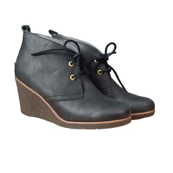 Sperry Women's Harlow Burnished Leather Wedge Black Booties 9.5 M - Picture 2 of 7